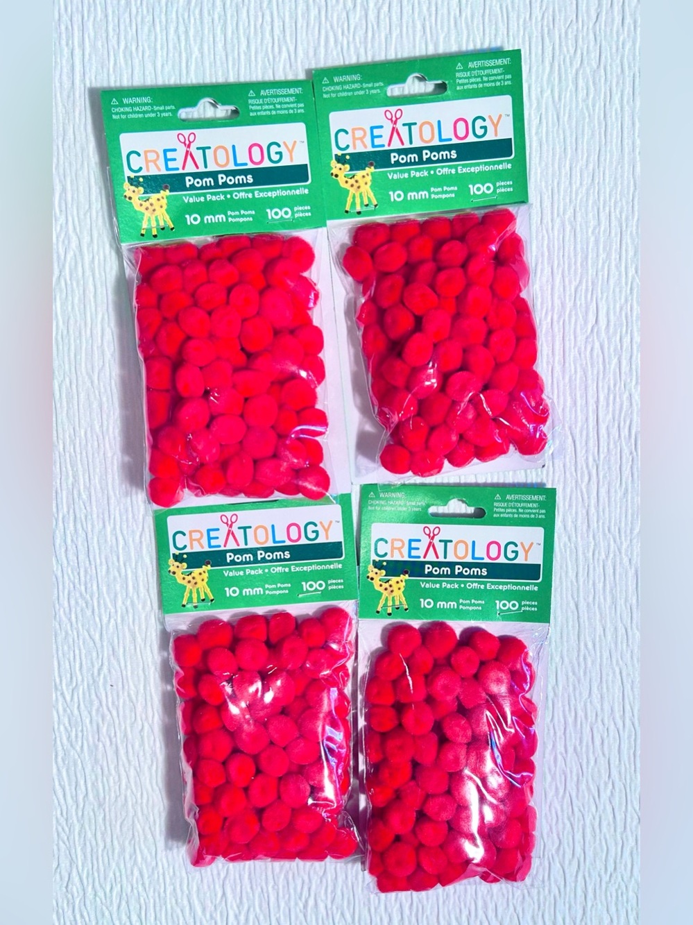 Creatology Red Crafting Pom Poms - 10mm 100 Count- Value Packs (4)